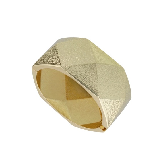 Gold Faceted Cuff Bracelet – 2.36 x 1.18 Inches – Bold Textured Statement - Picture 2 of 2